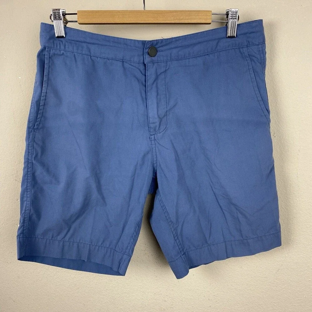 Faherty Men's Solid Blue Polyester Cotton Blen Shorts 31
